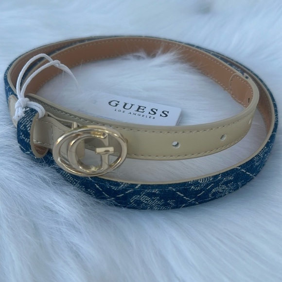 Guess Denim Blue and Gold Logo Belt - Picture 1 of 1
